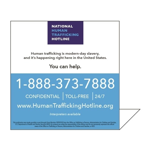 Cartel Tipo Atril para la Habitación de "National Human Trafficking"